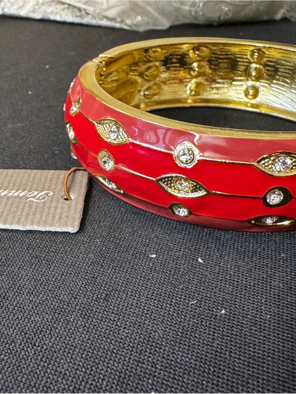 Tommy Bahama Red Enamel Gold-Tone Crystal Bangle Bracelet